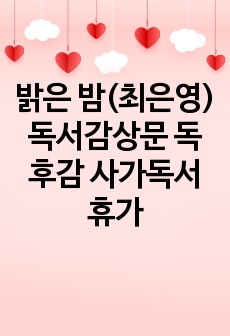 밝은 밤(최은영) 독서감상문 독후감 사가독서휴가